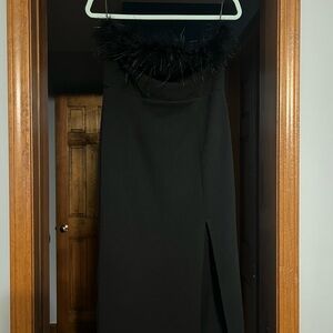 Fashion Nova Black Feather-Trim Dress